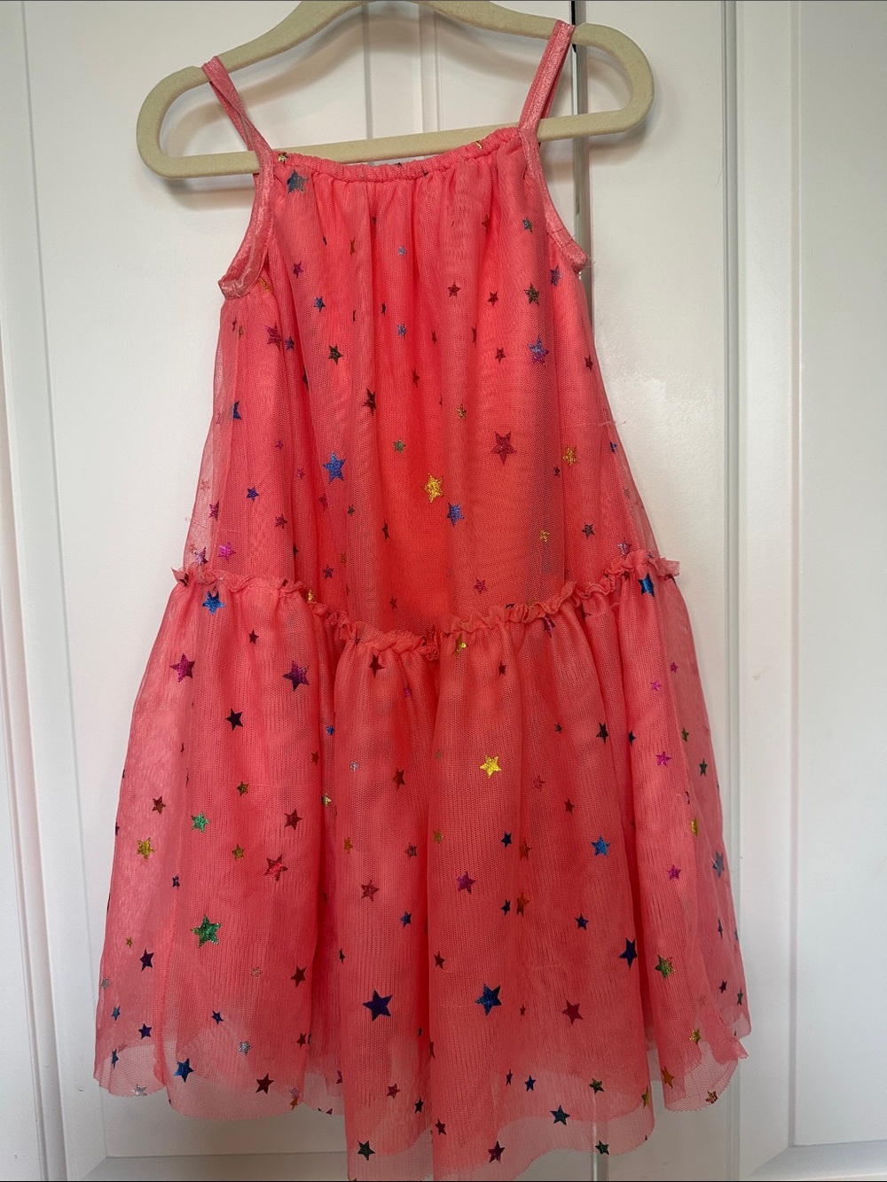 Cat & Jack Coral Star-Print Tiered Dress